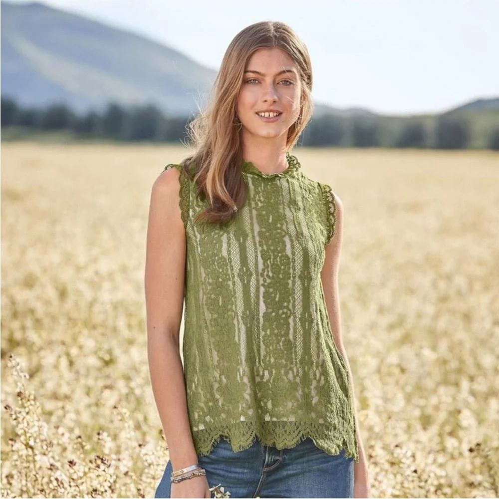Green Lace Sleeveless Top Sundance Medium - Picture 1 of 11